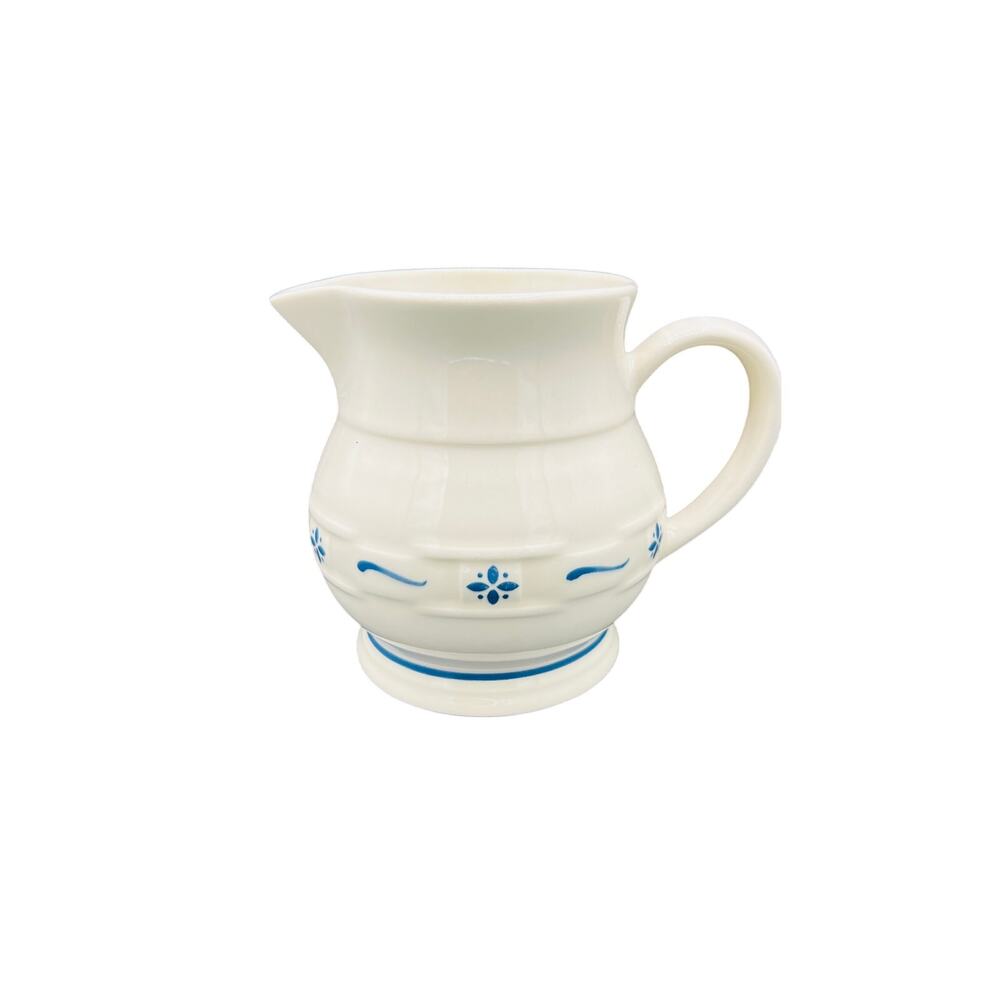 💙 VTG Longaberger Stoneware Pitcher White Floral Embossed Kitchen Farmhouse - Picture 3 of 6